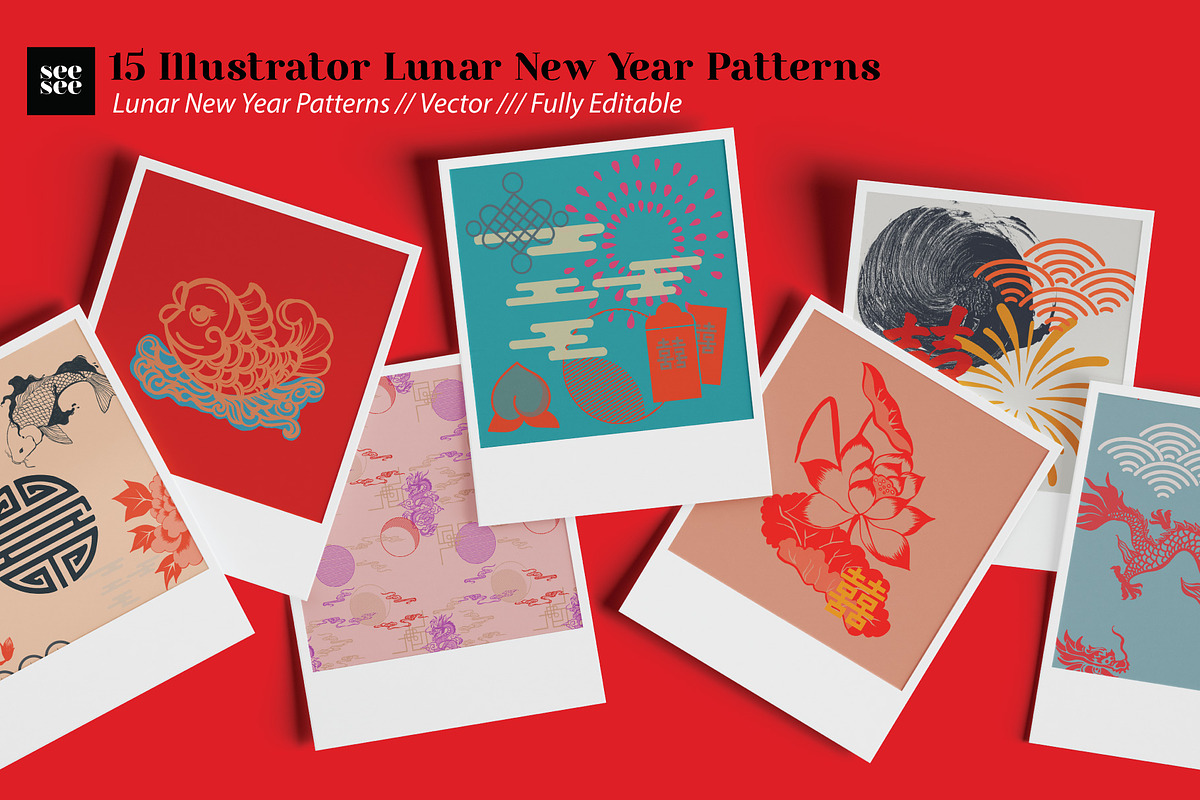 15 Vector Lunar New Year Patterns, a Pattern Graphic by CC CREATIVE CO (Photo 7 of 23)