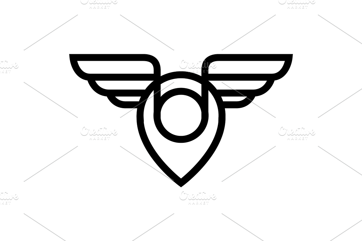 pin map location wings line logo, a Branding & Logo Template by devastd