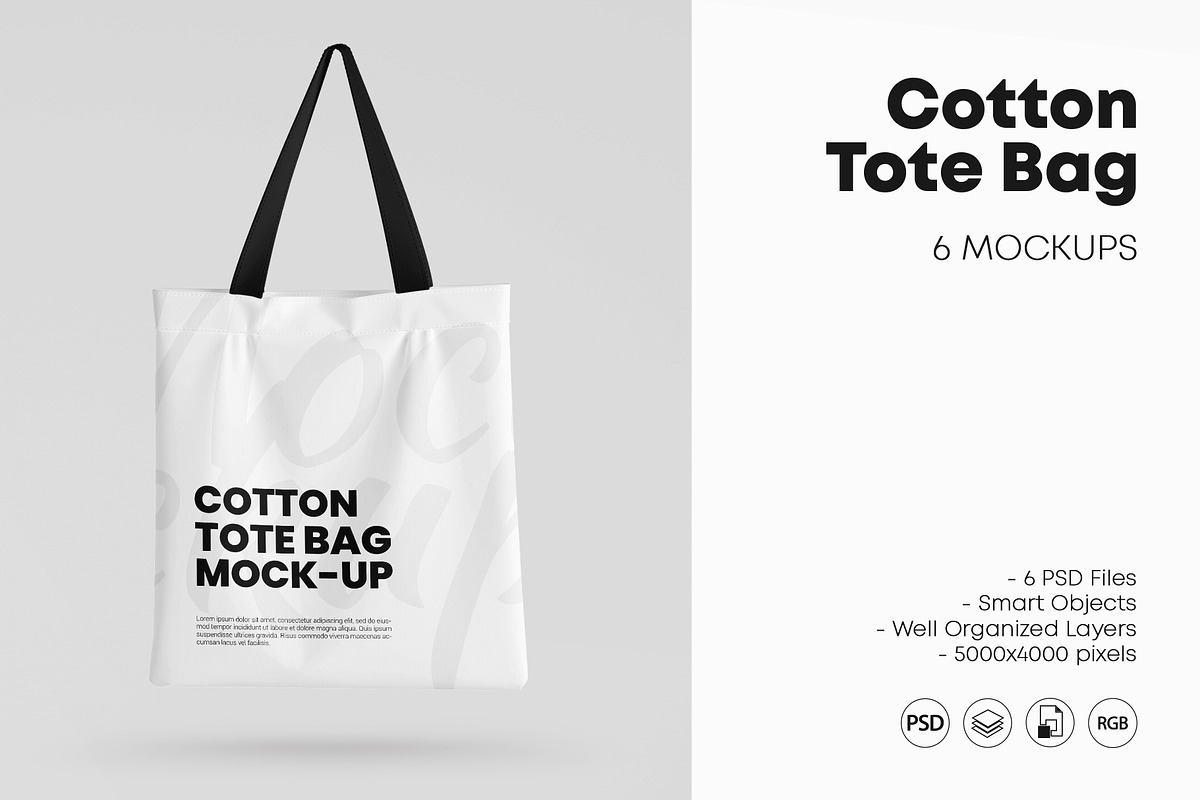 6 Cotton Shopping Tote Bag Mockups, a Product Mockup by Graphic Bird (Photo 1 of 6)