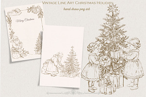 Vintage Line Art Christmas Holiday