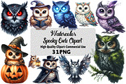Watercolor Spooky Owls Clipart, an Illustration by Daily.Designs (Thumbnail 1 of 5)