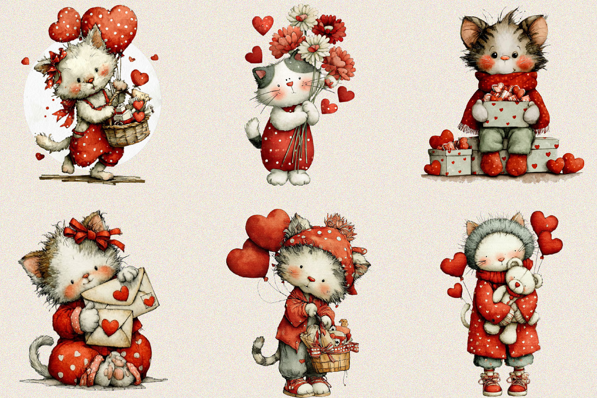 Valentine Cat Clipart Bundle., an Illustration by SVGArt (Photo 9 of 10)