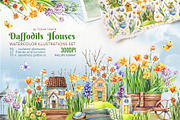 Daffodils  Houses, a Decorative Illustration by Watercolor by Tonia Tkach (Thumbnail 1 of 9)