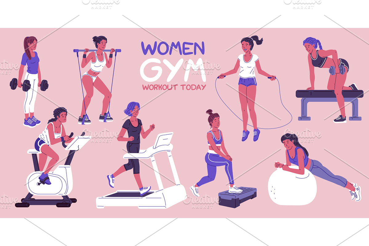 Women gym workout today vector, a Sport Illustration by Sabelskaya