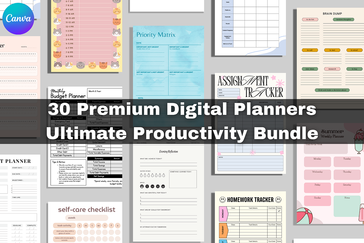 30-Planner Premium bundle-editable., a Templates & Theme by AuraStudio
