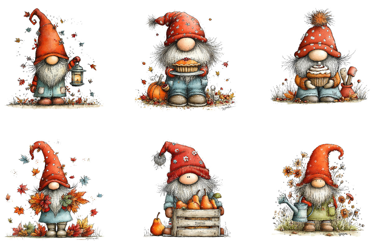 Autumn Gnome Watercolor Clipart, a Seasonal Illustration by CreationArt (Photo 2 of 5)