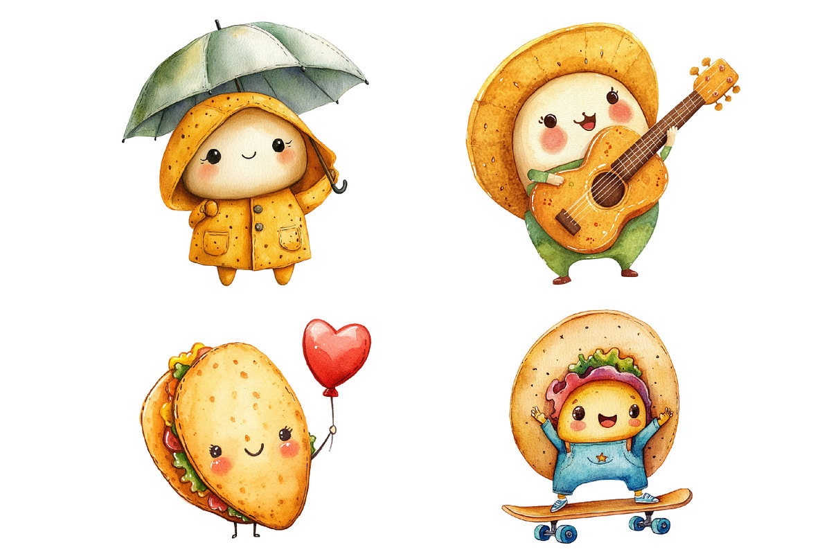 Kawaii Taco Clipart Bundle, an Illustration by Pixels.Craft (Photo 6 of 7)