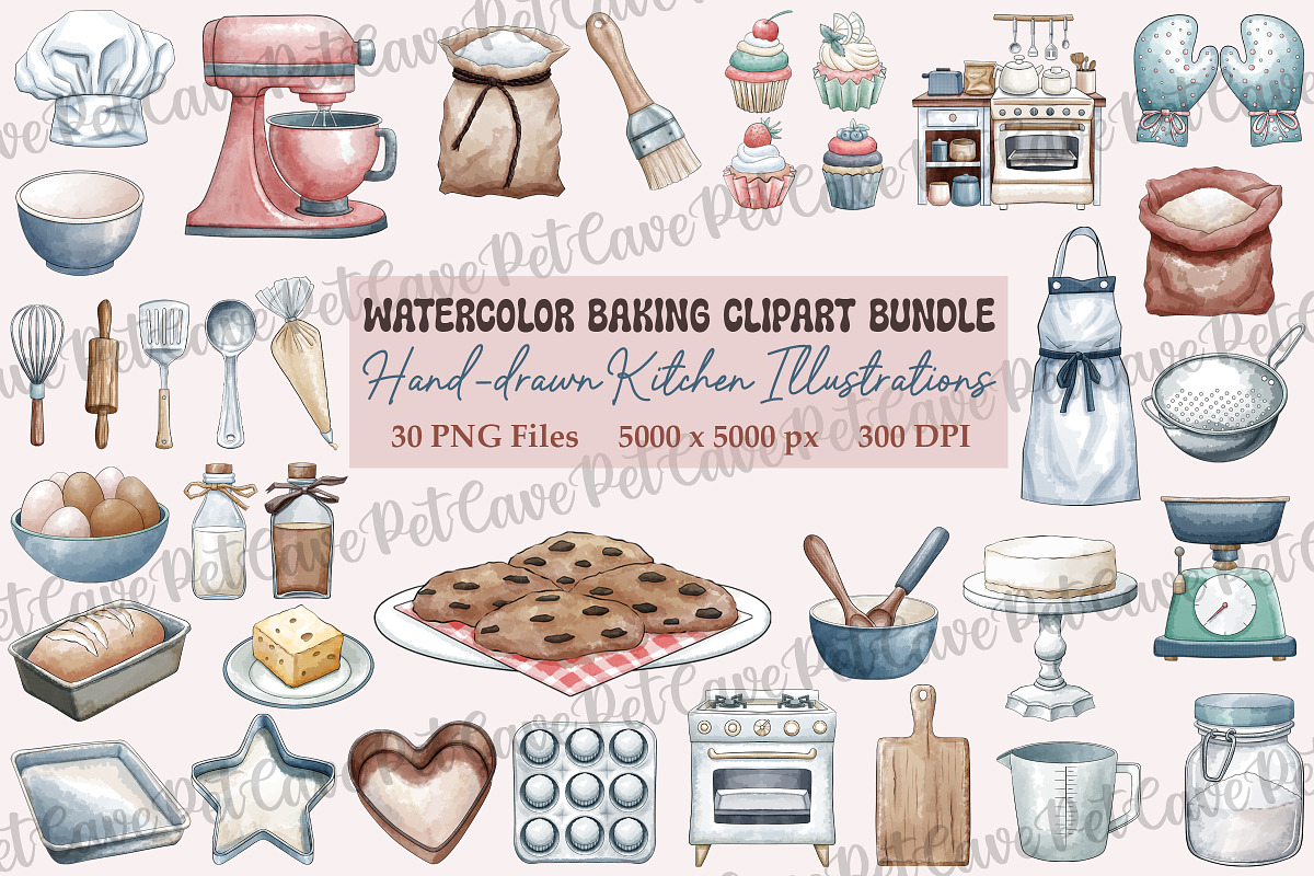 Watercolor Baking Clipart Bundle, an Illustration by Pet Cave (Photo 1 of 3)