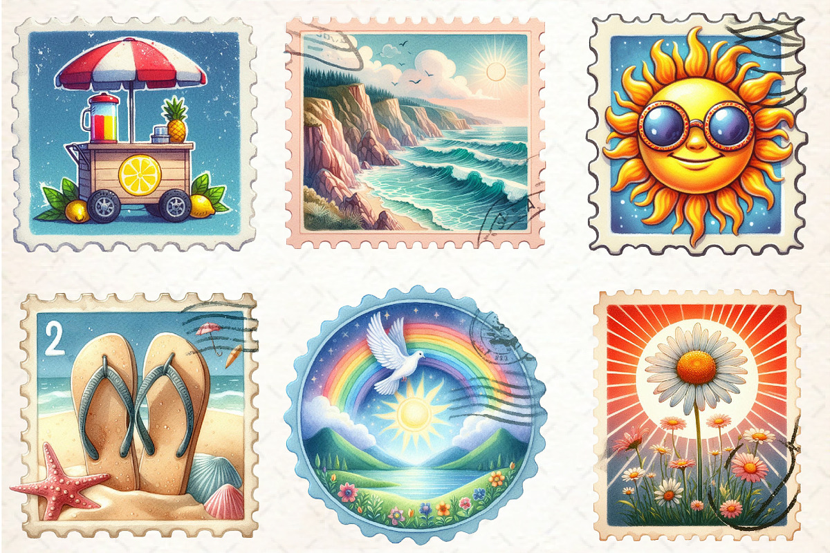 Retro Summer Postage Clipart, an Illustration by Libby Wishes (Photo 4 of 5)