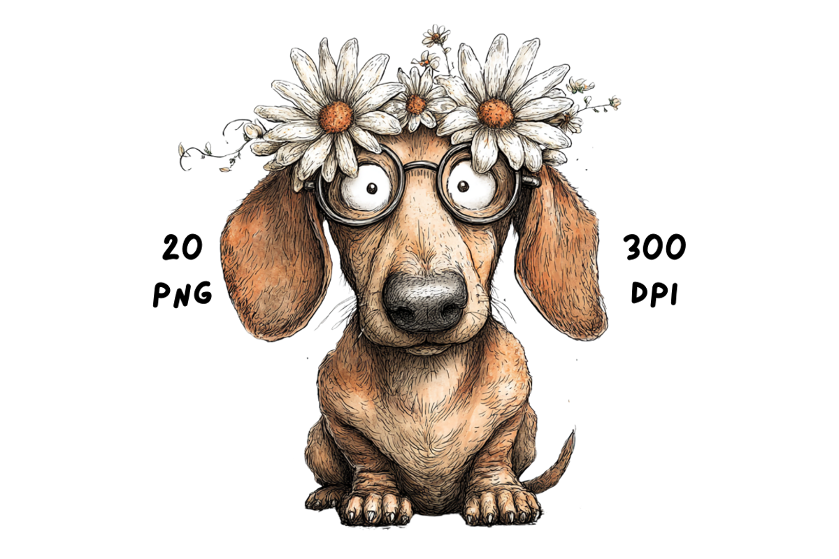 Whimsical Floral Dachshund, Cute Dog, an Animal Illustration by GiraffeCreative (Photo 17 of 20)