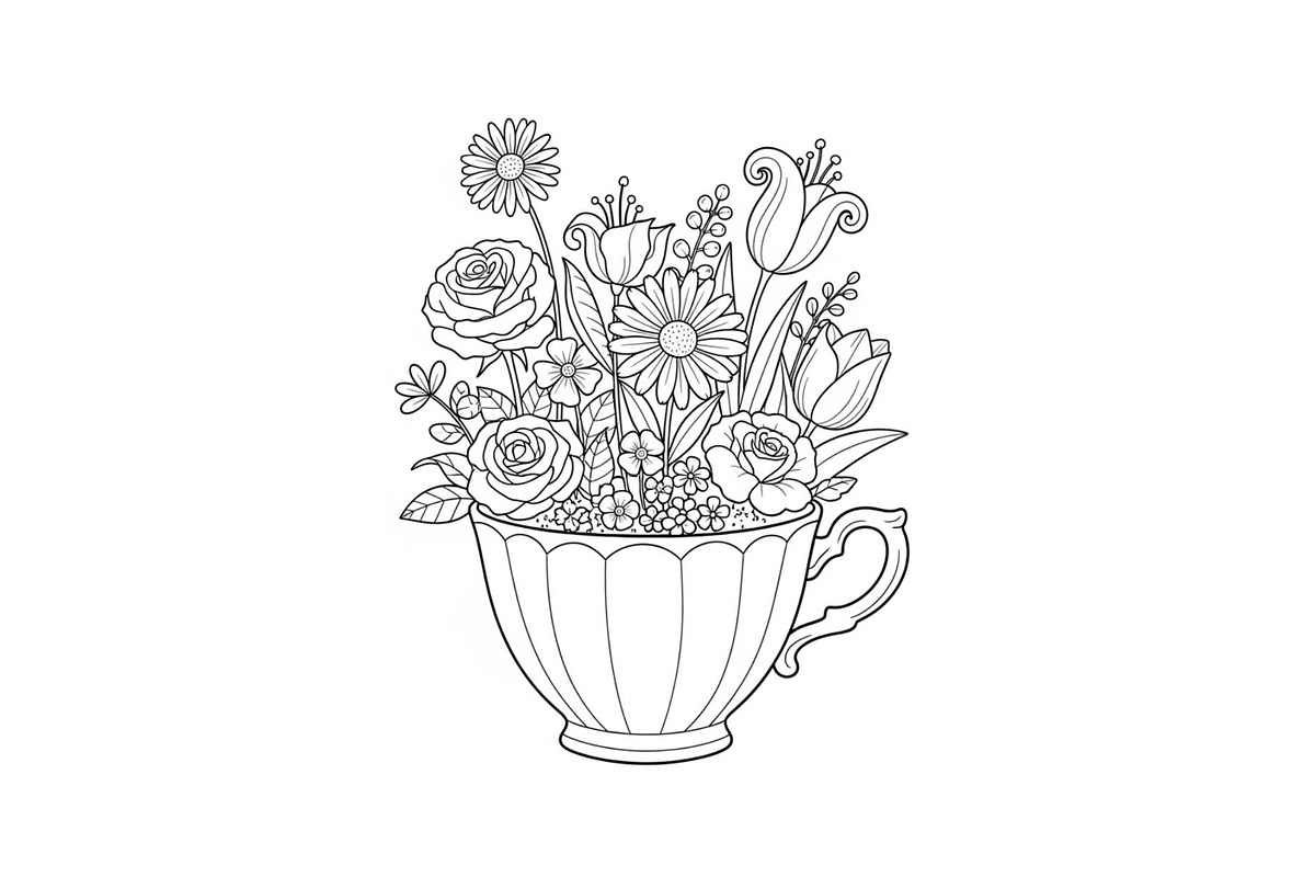 Floral Teacup Line Art Bundle, an Illustration by Gfx_Store (Photo 24 of 51)