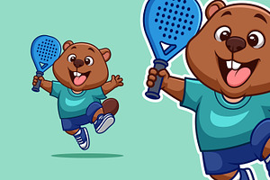 Beaver Padel Cartoon Mascot, an Animal Illustration by Gumrega Studio