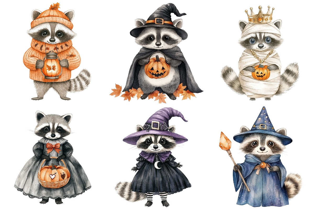 Halloween Raccoon Clipart, a Seasonal Illustration by CitraGraphics (Photo 3 of 5)