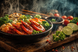 Steaming Hot Spicy Shrimp Sizzling S, a Photo by Pixeness Studio