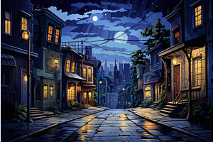 Mysterious Night Street Town Lights