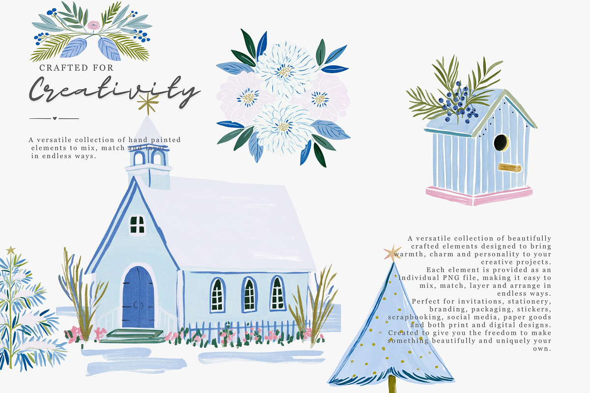 blue Christmas watercolor clipart, a Decorative Illustration by Patishop Art (Photo 9 of 13)