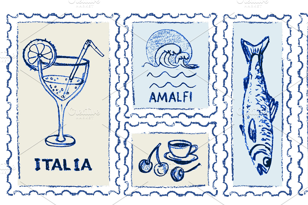 Hand drawn Amalfi coast postage, a Food Illustration by Zimages (Photo 3 of 3)