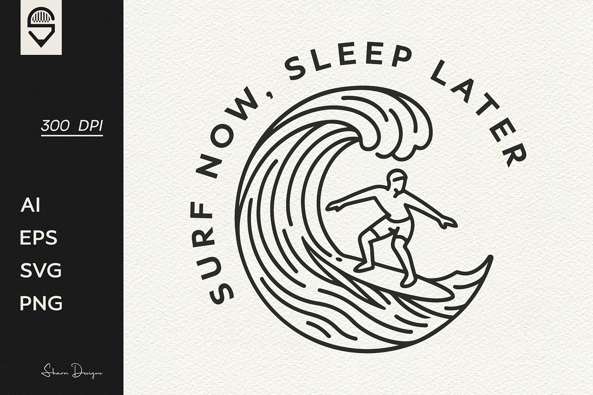 Surfer wave line art design, a Graphic by shaondesigns (Photo 1 of 4)