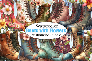 Boots With Spring Flowers PNG