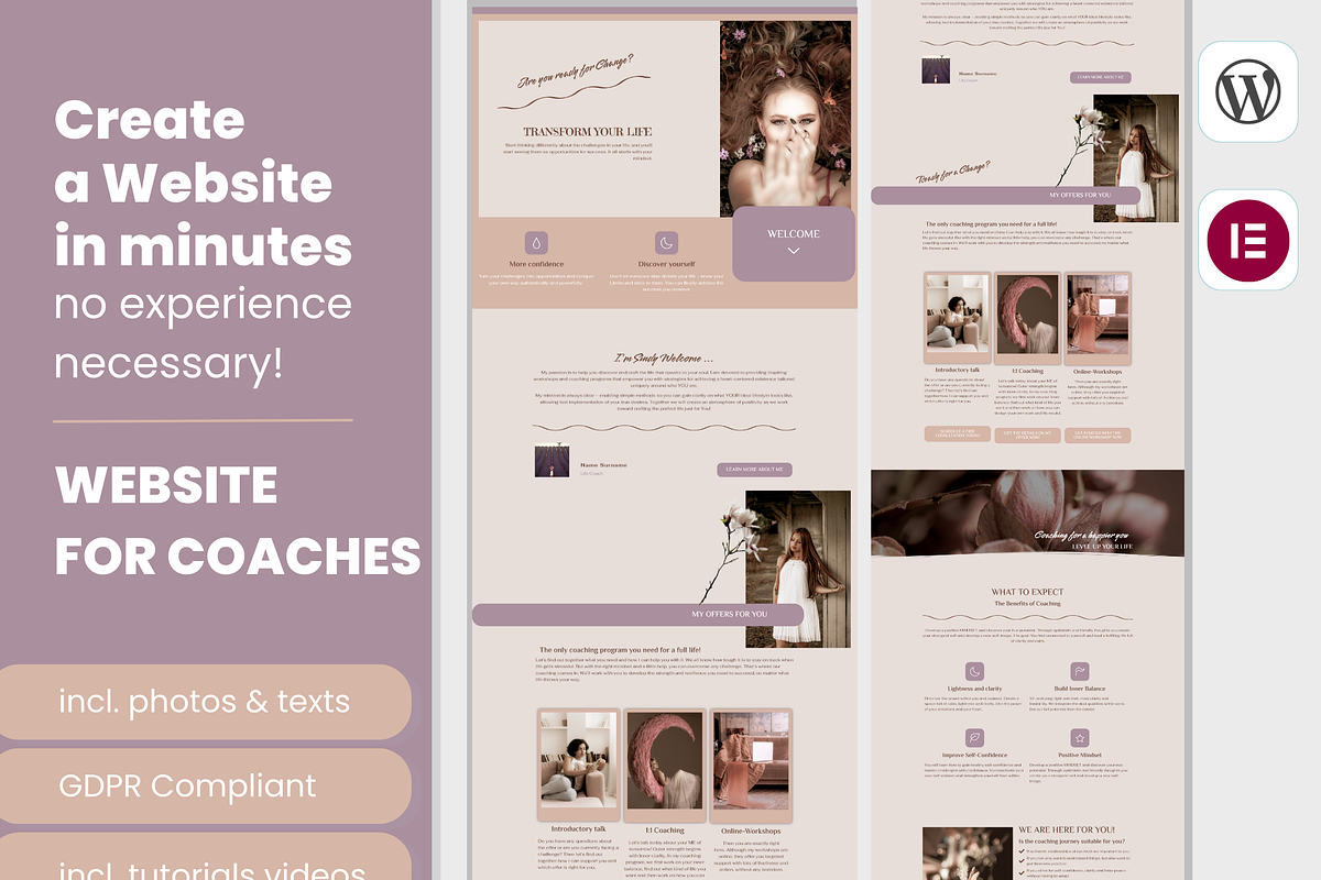 Feminine Wordpress theme Coach, a WordPress Template by myvisuell.de Webdesign (Photo 1 of 10)
