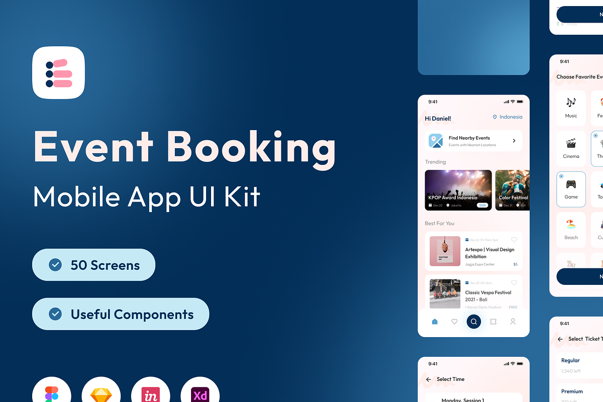 Evento - Event Booking Apps UI KIT, an App Template by Vektora Studio (Photo 1 of 6)