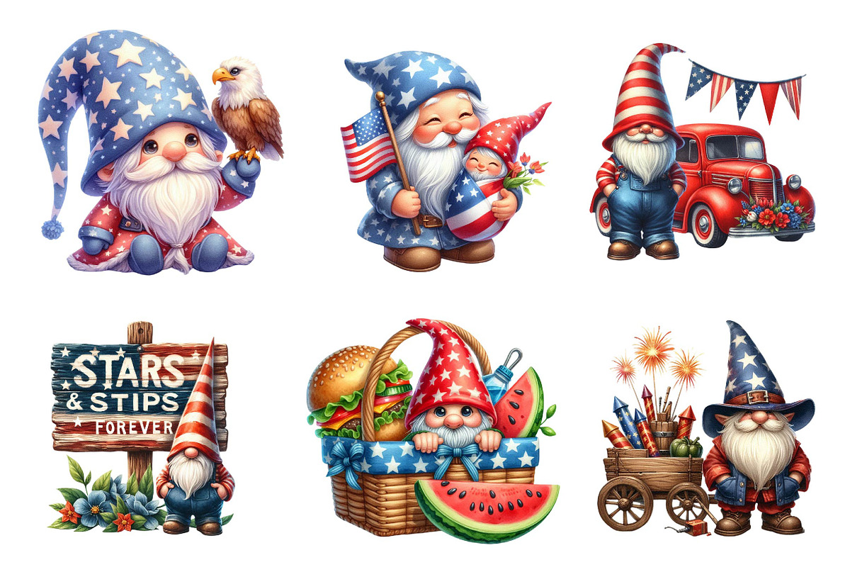 4th Of July Gnomes Clipart, an Illustration by CreationArt (Photo 5 of 5)
