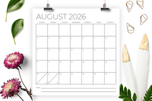 2026 Square 12x12 Calendar Template