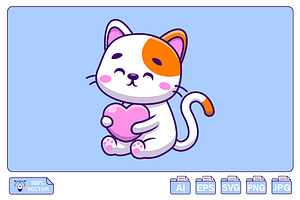 Cute Cat Holding Heart Love, an Animal Illustration by Artstorystudio