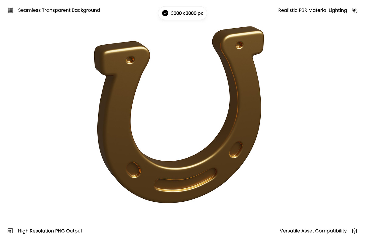 Gold Horseshoe with Nail Holes 3D, an Object 3D Model by Wencory (Photo 3 of 3)