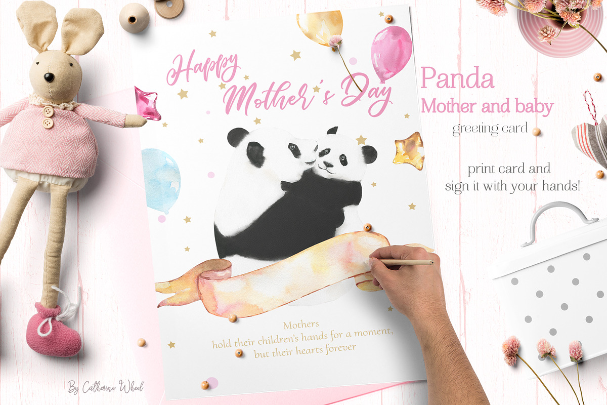 Mother's day Panda Greeting Cards, a Card Template by Catherine Wheel (Photo 3 of 4)