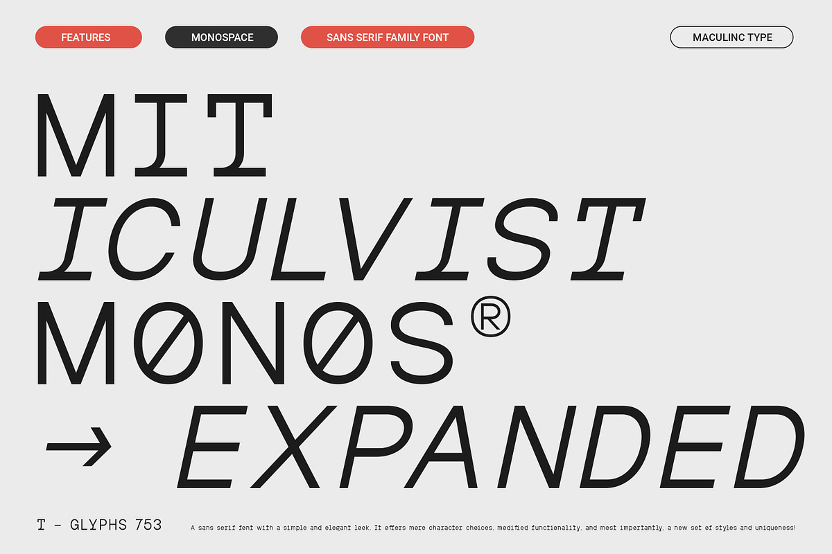 MIT Iculvist Monos Expanded, a Sans Serif Font by Maculinc Type (Photo 1 of 11)