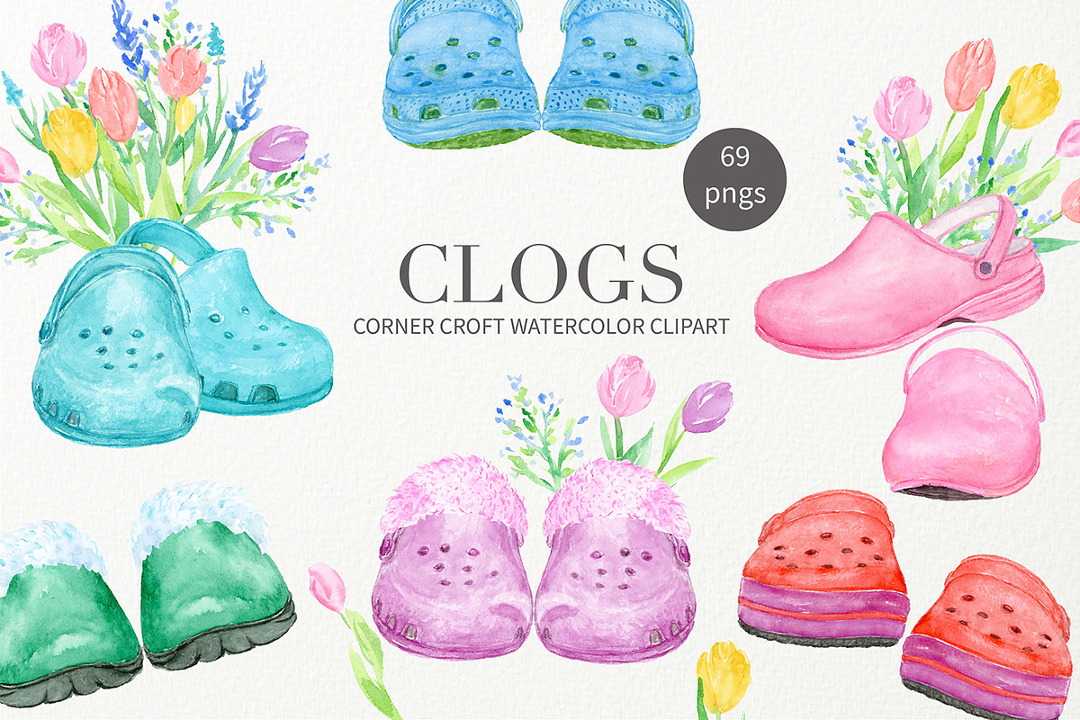 Watercolor Clogs Clipart, a Person Illustration by Corner Croft (Photo 1 of 8)