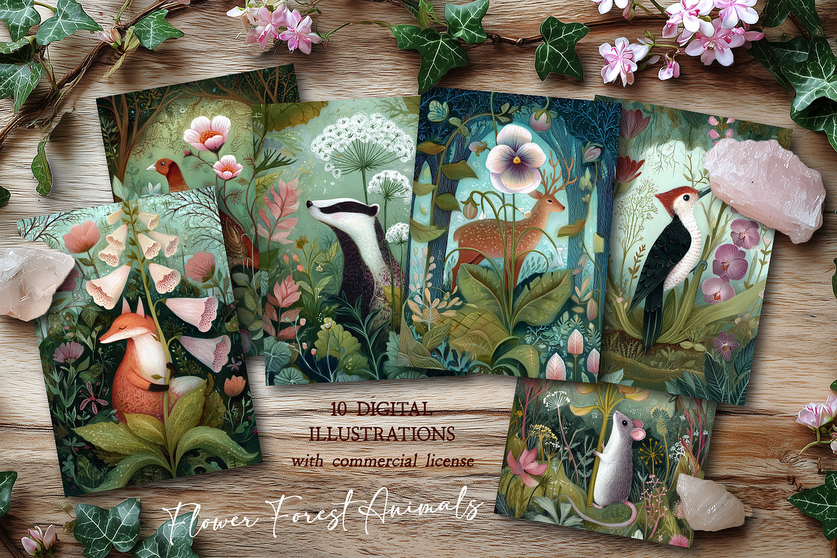 Forest Flower Animals Postcards, an Animal Illustration by The Dutch Lady Designs (Photo 1 of 7)