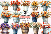 Watercolor Autumn bucket flowers PNG, a Seasonal Illustration by Canvas Craft (Thumbnail 1 of 7)