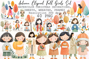 Watercolor Autumn Clipart Fall Girls, an Illustration by Sublimation Artist