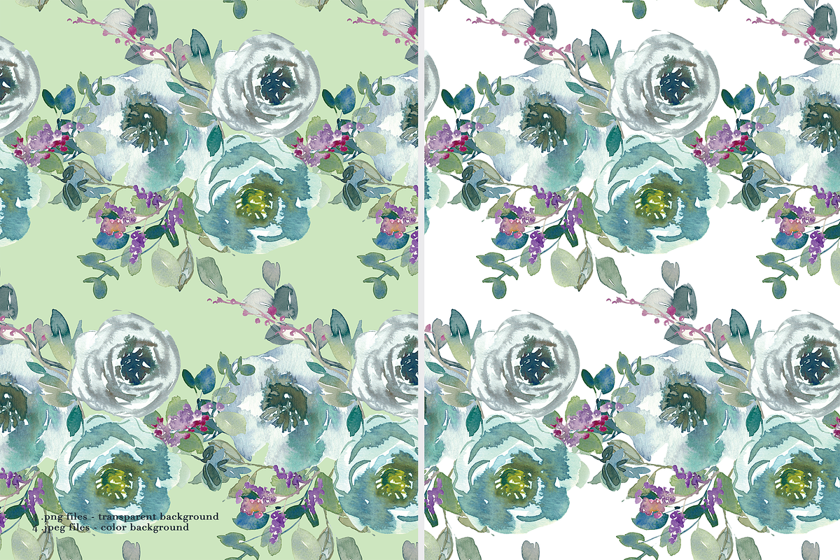 Mint & Mauve Watercolor Floral Set, a Decorative Illustration by ...