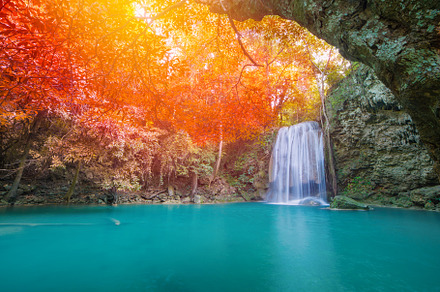 wonder Waterfall in Deep forest at Erawan waterfall National Par, a Nature Photo by Casanowe-studio