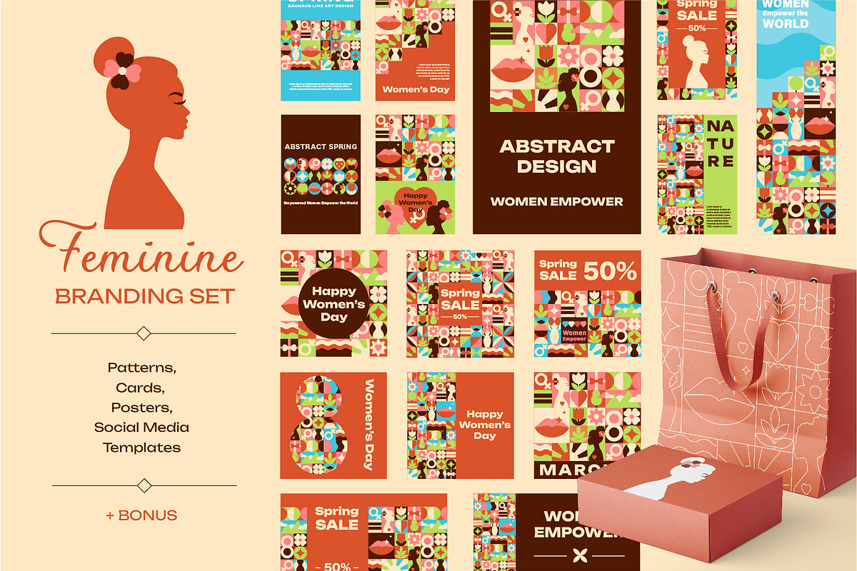 Mosaic Feminine Design Set, a Decorative Illustration by Lettering_Logo (Photo 1 of 8)
