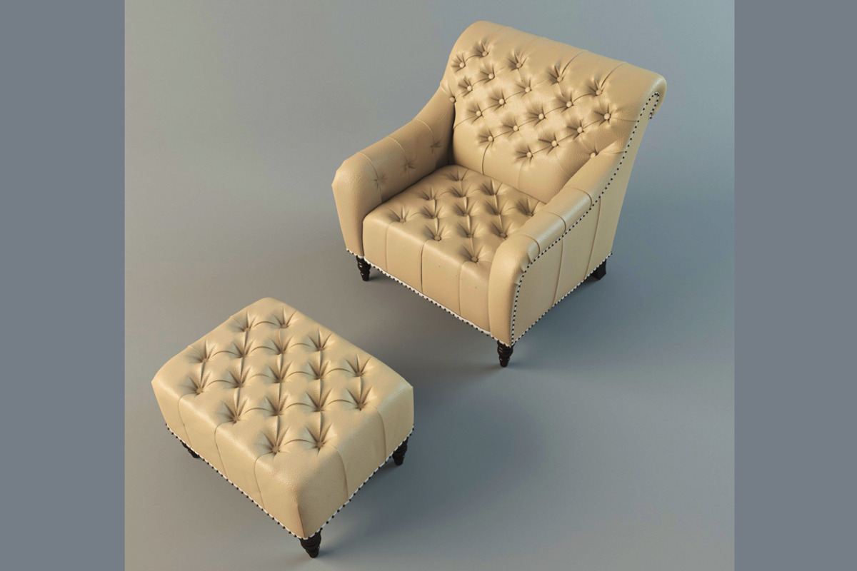 Brady Tufted Leather Chair & Ottoman, a Furniture 3D Model by 3Dpapa (Photo 2 of 4)