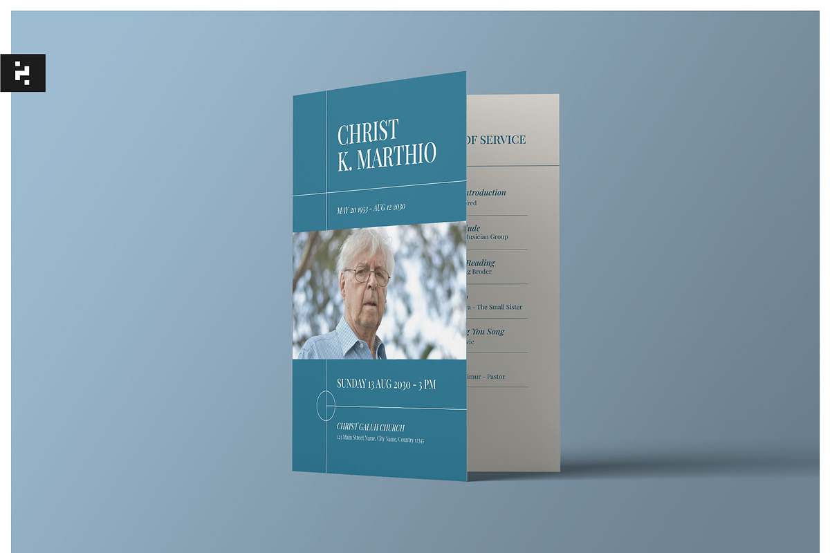 Blue Simple Minimal Funeral Program, a Brochure Template by Neermana (Photo 1 of 4)