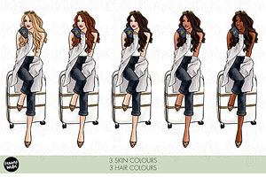 Neutral Travel Girls Clipart Set Png