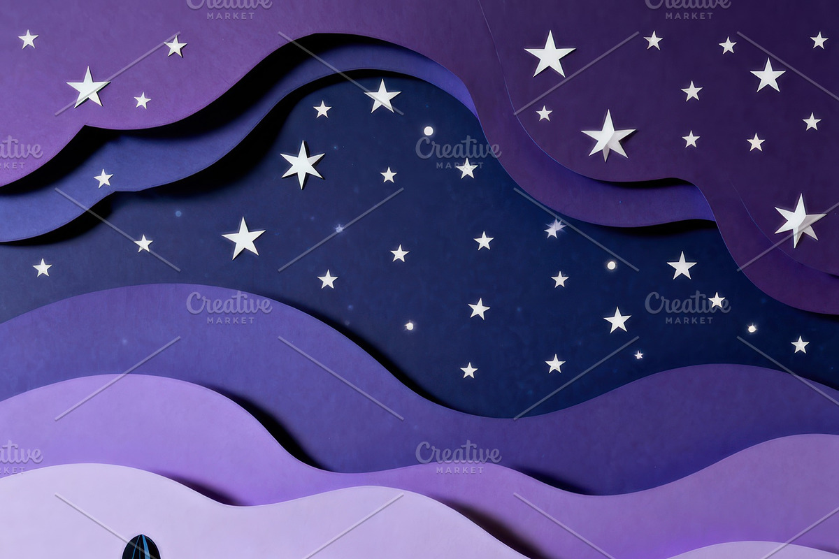 Magical Paper Cut Desert Night Sky, a Decorative Illustration by Virgo Studio