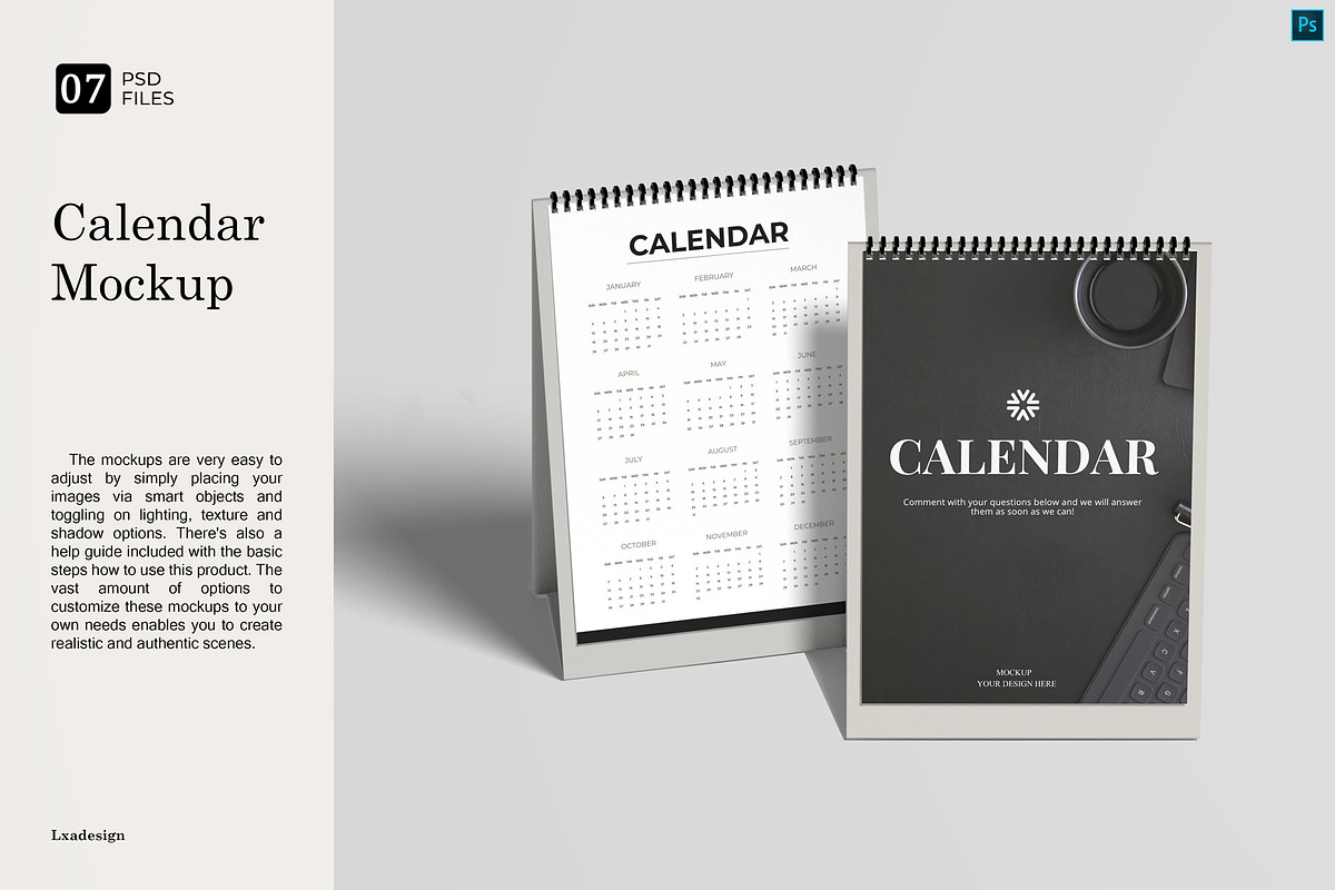 Calendar Mockup, a Books & Magazine Mockup by Lxadesign (Photo 1 of 10)