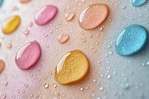 Colorful water droplets resting on a, a Photo by Tanuart