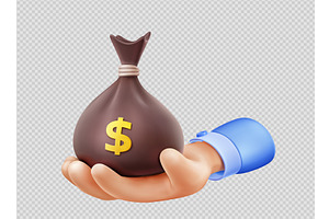 3d Render Hand Holding Money Sack