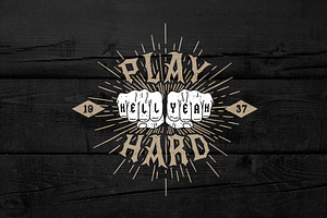 Vintage Label "Play Hard, Hell Yeah"