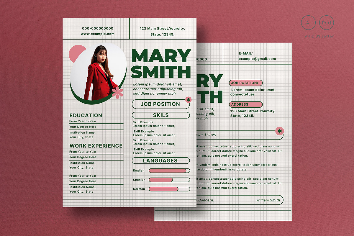 Green Minimalist Resume, a Resume Template by graphicook (Photo 1 of 3)