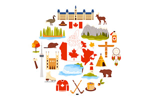 Travel to Canada round banner design, an Object Illustration by Flashvector
