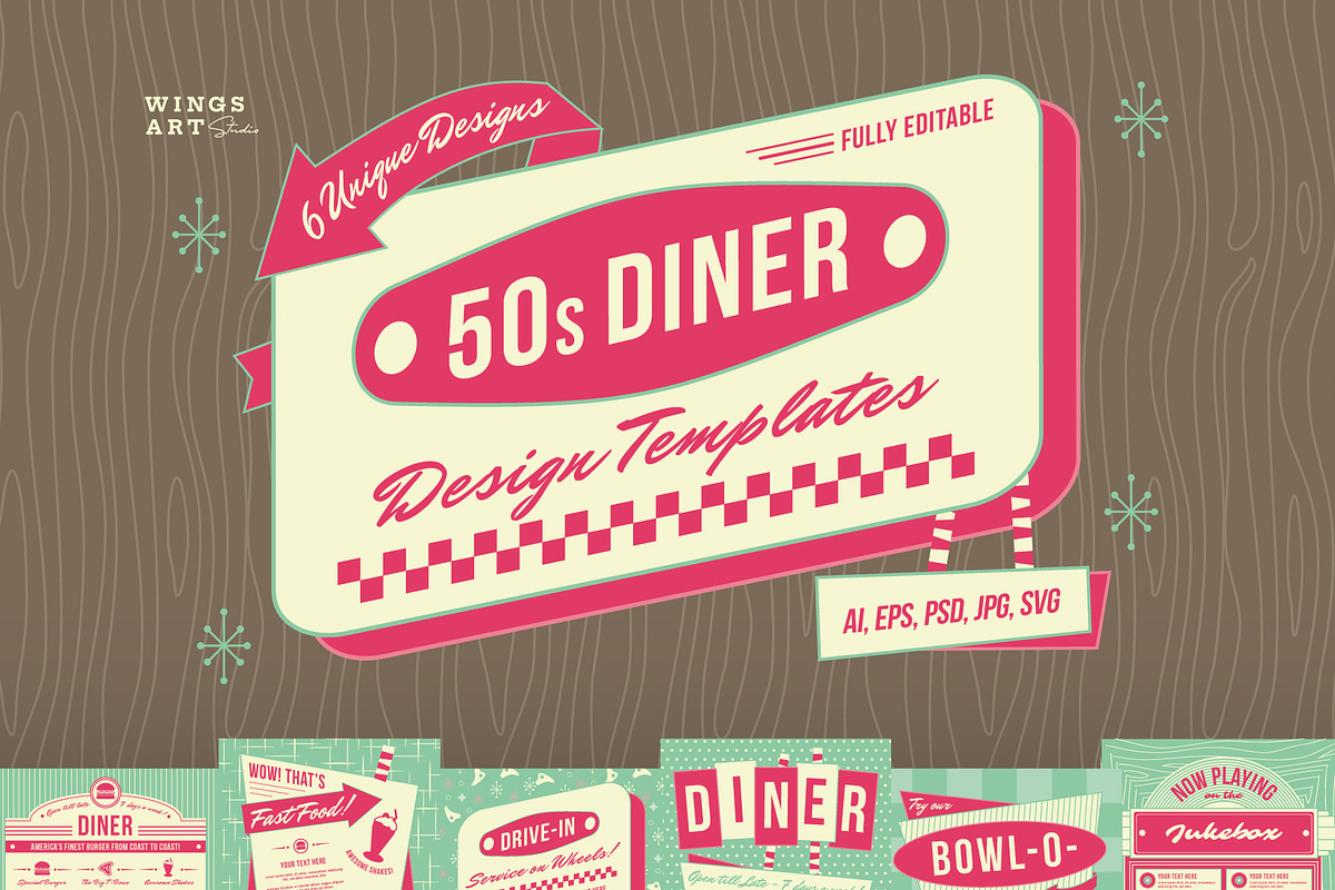 1950s Retro Diner Design Templates, an Illustration by Wingsart Studio (Photo 1 of 4)