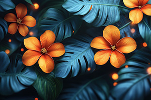 Vibrant orange flowers bloom amidst lush green leaves in a natural setting, a Background Photo by AlyaAnd